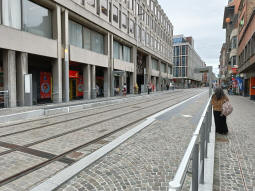 The platforms. The one on the left is the only one normally used Monday-Saturday when northeast-bound trams go a different way, but both platforms are used on Sundays