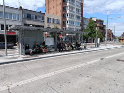 The southbound bus and tram platforms from the southbound bus and tram island