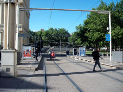 The platforms from the side for trams to Mosson