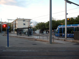 The platforms for trams to and from the north with the platforms for trams to and from the west off to the left