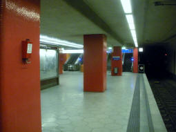 Looking towards an exit from the platform for trams to H�ntrop Kirche and Gelsenkirchen