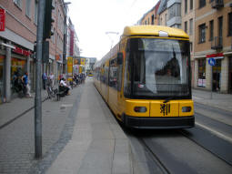 A tram at the eastbound platform