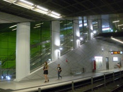 The stairs and escalators from the southbound platform seen from the northbound