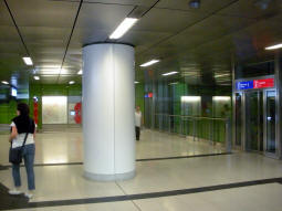 Lifts to the north- and southbound platforms (northbound nearest) and the exit from the concourse