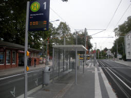 The platform for trams to Essen Hauptbahnhof and Bredeney, with the other platform in the background