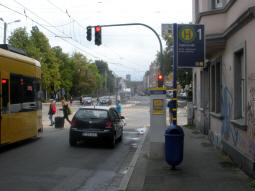 The basic pavement stop for trams to Rellinghausen Finefraustra�e, with the proper platform for the other direction in the background