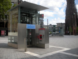 The lift to the platform for trams to Essen, Buer Rathaus and Essener Stra�e, and in the background stairs to access both platforms