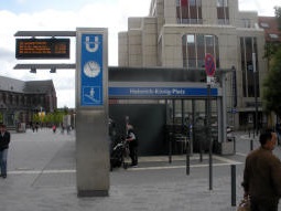 An entrance, with the lift to the platform for trams to Essen, Buer Rathaus and Essener Stra�e in the background