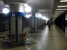 The underground island platform for trams to Essener Stra�e on this side, and Gelsenkirchen Hauptbahnhof on the other. Other services serve platforms on the surface which were being rebuilt