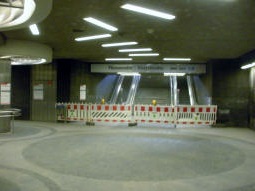 The concourse with the exit to the surface tram platforms currently closed due to redevelopment