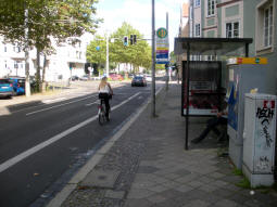 The basic street running stop for trams to Thekla (and a couple of bus routes)