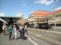 Three of the platforms, with the railway station in the background