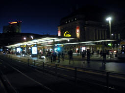 Three of the platforms lit up at night
