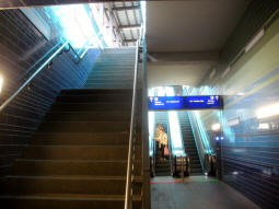 Two of the ways up to the island platform (the third way, a lift, is behind the camera)