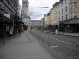 By the platform for trams to Hauptfriedhof, with the other platform for trams to Oberhausen and Abzweig Aktienstra�e