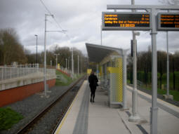 The shelter for those waiting for trams towards Manchester