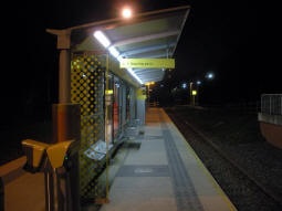 Looking along the platform for trams to Manchester