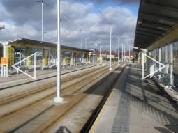 The platforms from the platform for trams to Manchester Airport (multiple photos automatically stitched together)