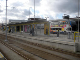 The platform for trams to Manchester seen from just off the other platform