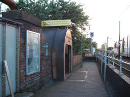 Looking towards the bridge over to Deansgate National Rail station and the stairs down to the street
