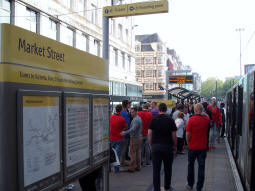 Looking along the platform for trams to Bury and Rochdale Railway Station