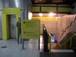 Looking towards platform A for trams via Piccadilly Gardens on the mezzanine level