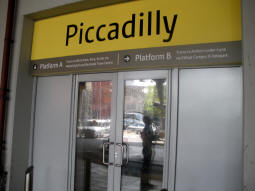 The left-hand of three entrances to platform A for trams via Piccadilly Gardens from Fairfield Street