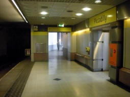 Looking towards a couple of exits to Fairfield Street from platform A for trams via Piccadilly Gardens