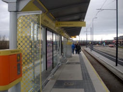 Looking along the platform for trams to Manchester