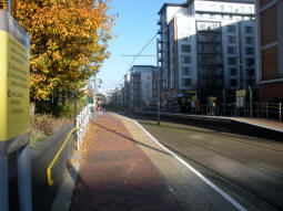 The platforms from by the one for trams to Eccles and MediaCityUK