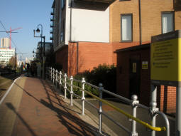 Approaching the platform for trams to Manchester