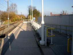 The end of the platform for trams to Manchester