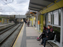 Looking along the platform for trams to Manchester