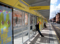 Looking along the platform for trams to Rochdale