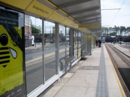 Looking along the platform for trams to Rochdale Town Centre