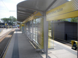 Looking along the platform for trams to Manchester