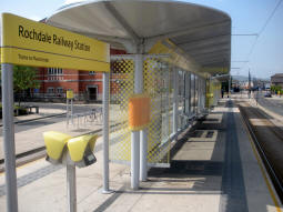 Looking along the platform for trams to Manchester