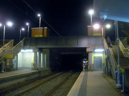 The footbridge from the platform for trams to East Didsbury and Manchester Airport