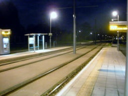 The platforms at night, from the platform for trams to Toton Lane
