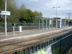 View of the island platform with the trams to Hucknall side in front