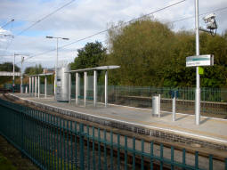 View of the island platform with the trams to Hucknall side in front