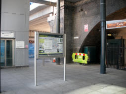Ground level. The stairs are behind the camera. There's a similar display showing all departures facing into the entrance area from the entrance to the platforms upstairs
