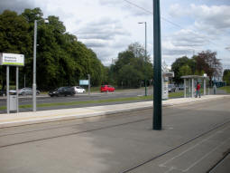 The platform for trams to the city centre from the other platform