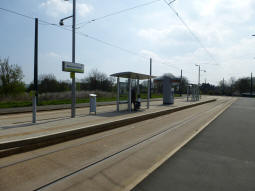 The island platform with the nearest side for trams to the city centre