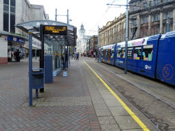 The platform for trams to Middlewood, Malin Bridge or Cathedral