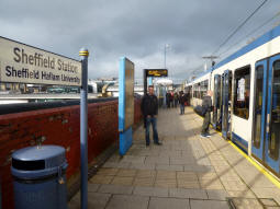 The platform for trams to Malin Bridge, Cathedral or Meadowhall Interchange (via Cathedral)