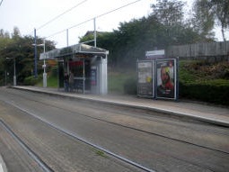 The platform for trams to Birmingham from by the other platform