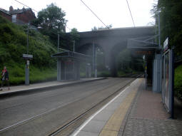 The platforms from platform 1 for trams to Birmingham