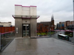 The lift and stairs to Great Charles Street Queensway from the Metro stop