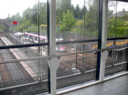 Looking down to the Metro platforms from the station footbridge